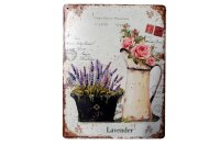 Shabby Blechschild Kanne Rosen Lavendel