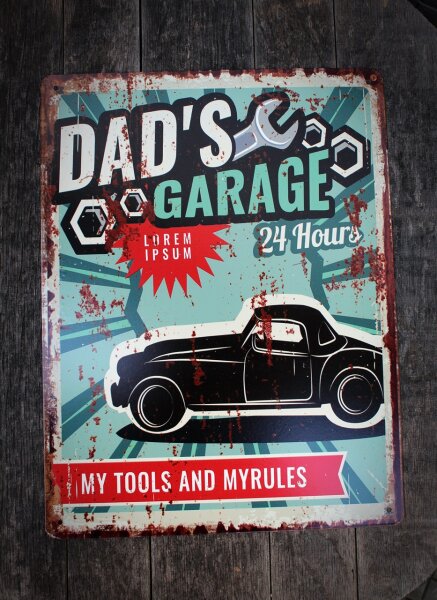 Shabby Blechschild Dads Garage