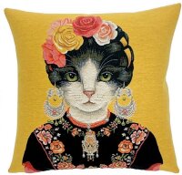 Gobelin Kissen Katze mit Ohrschmuck g