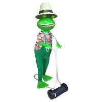 Frosch Opa mit Rasenmäher