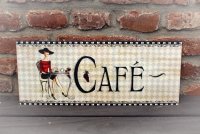 Shabby Blechschild Dame im Café