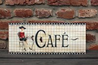 Shabby Blechschild Dame im Café