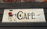 Shabby Blechschild Dame im Café