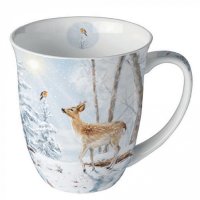 Tasse Reh mit Rotkehlchen