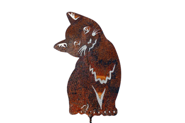 Gartenstecker Katze sitzend Edelrost