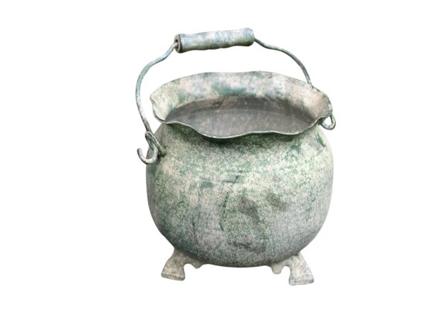 Pflanzschale Hexentopf Metall antikgrün