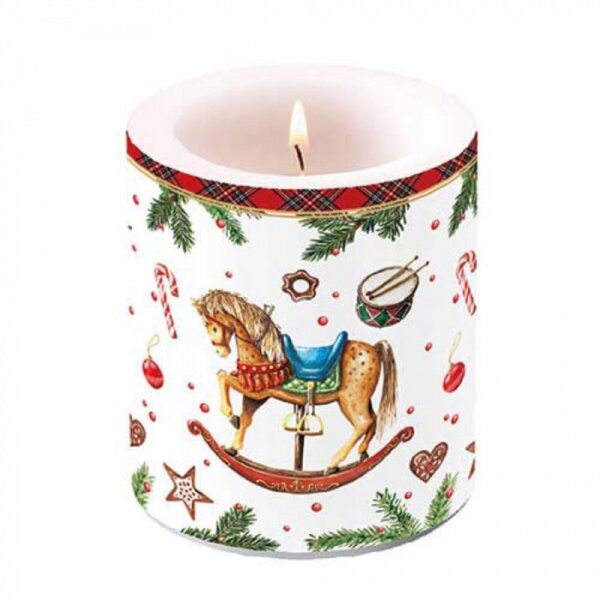 Kerze groß Schaukelpferd Weihnachten